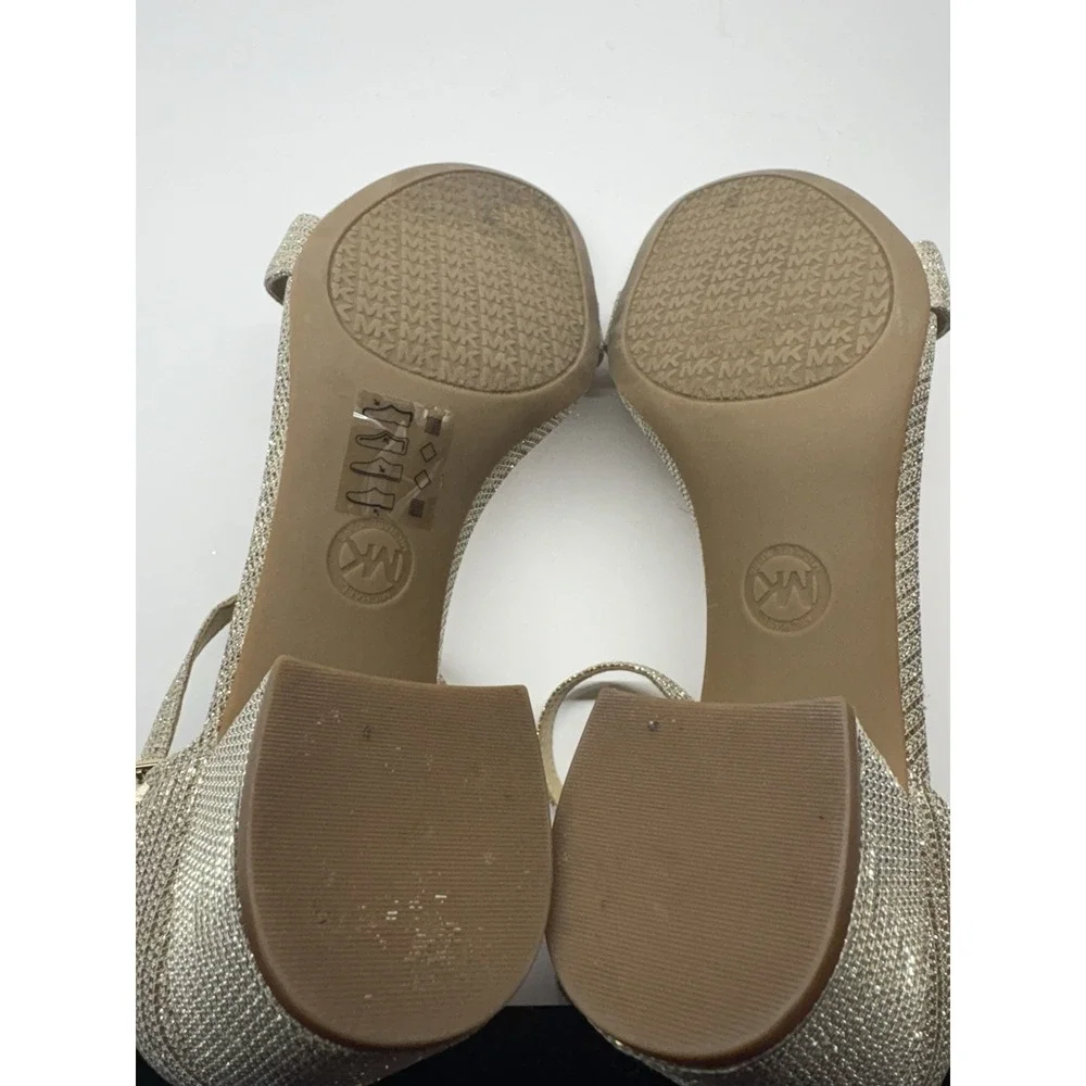 Michael Kors Serena Flex Ankle Strap Dress Sandals Women 10M Block Heel Gold